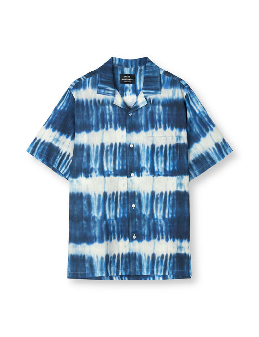 Cotton Linen Kenji AOP Shirt SS, Tie Dye Stripe AOP Merthyl Blu