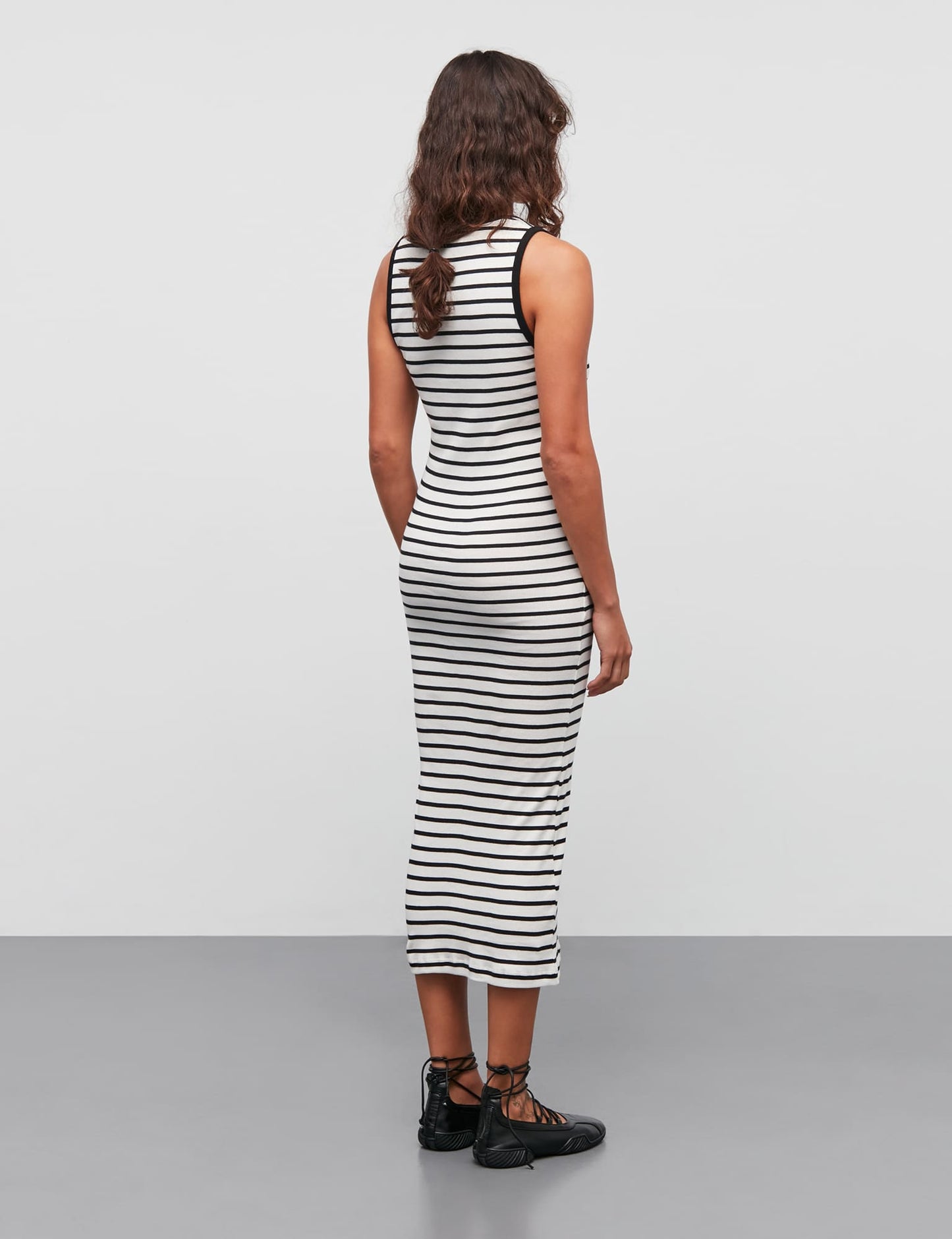 2x2 Cotton Stripe Ama Dress, Vanilla Ice/Black