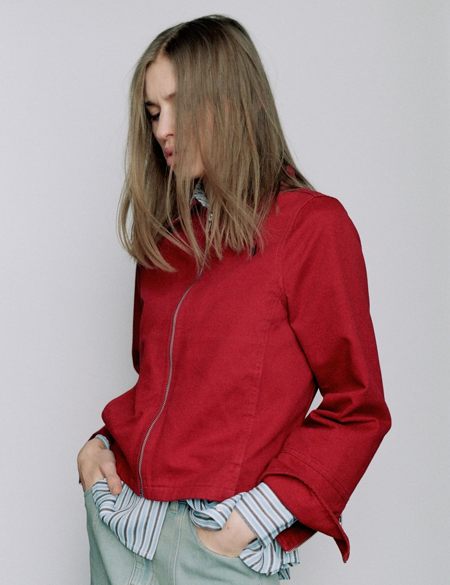 Delicate Twill Crane Shirt AOP, Pinstripe AOP/Malibu Blue