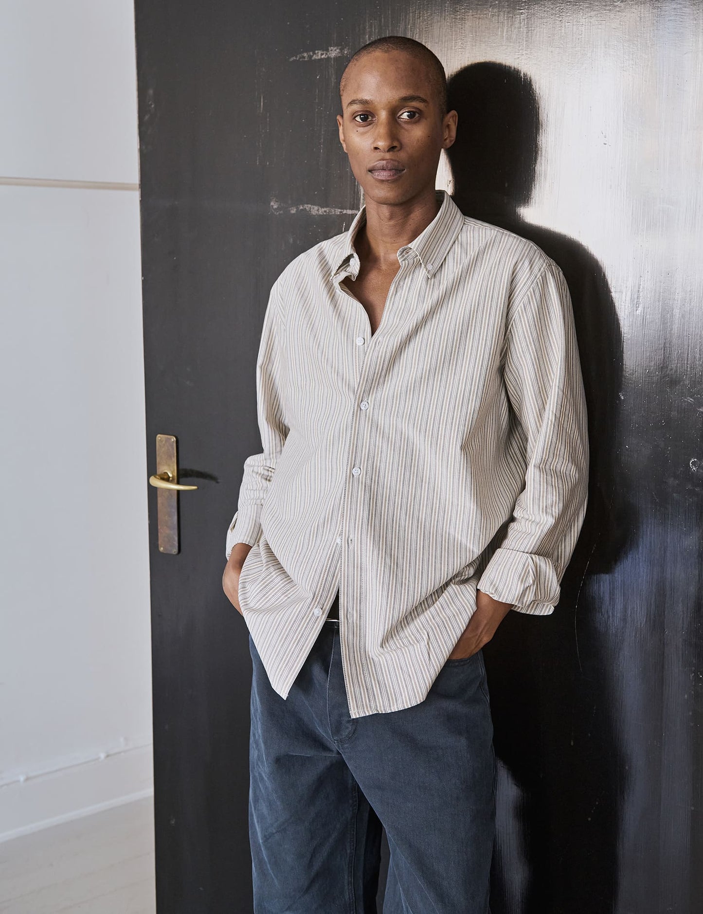 Cotton Oxford Sune Stripe Shirt BD FAV, Parisian Night/Beech