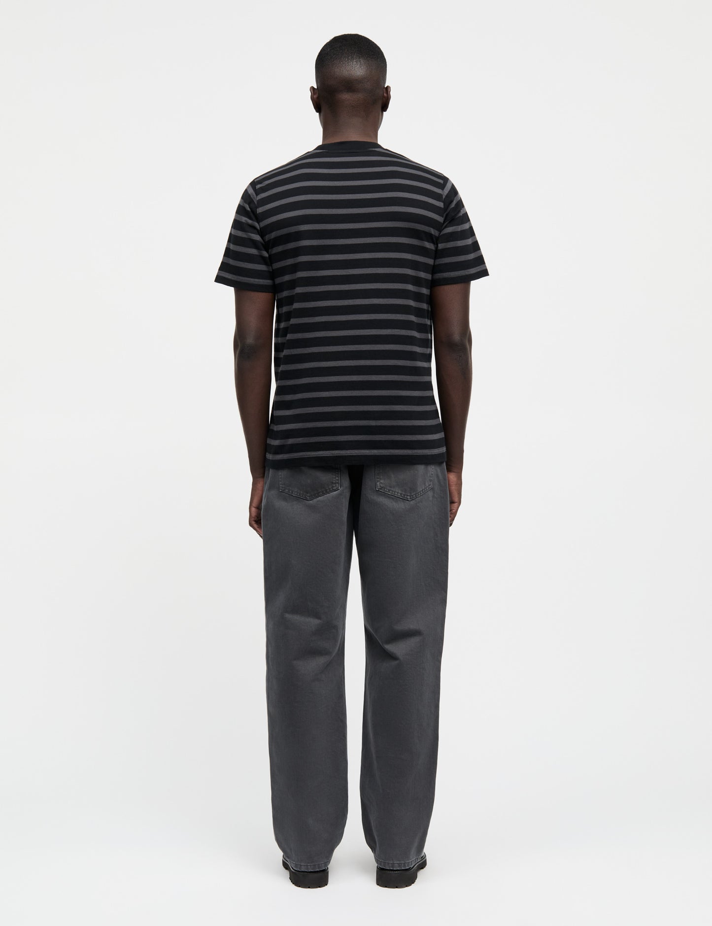 Cotton Jersey Stripe Frode Tee, Asphalt/Black