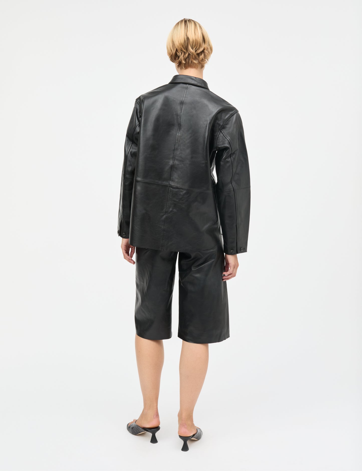 Shiny Leather Phoebe Shirt, Black