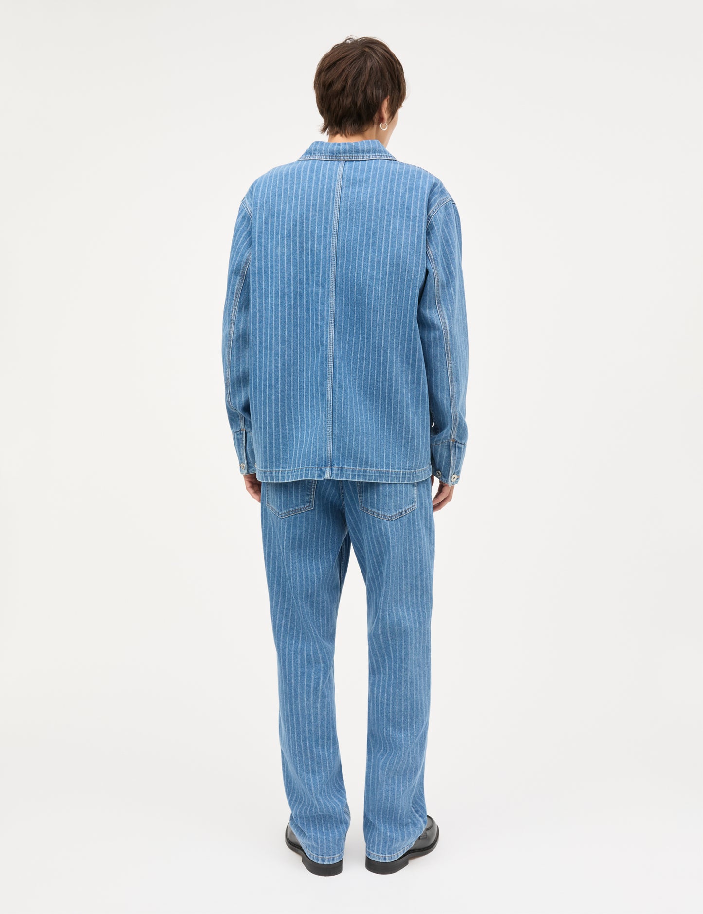 Striped Denim Chore Jacket, Light Blue Wash