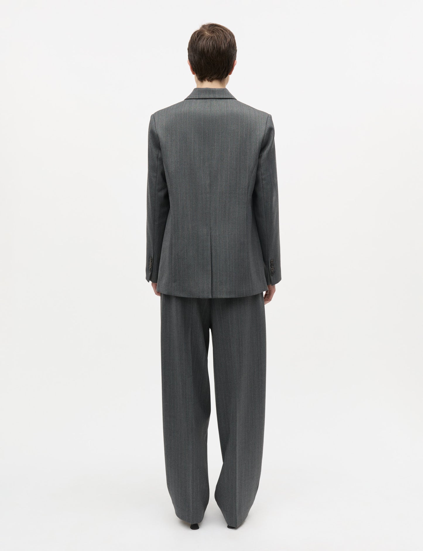 Herringbone Pin Maria Pants, Dark Grey Melange/Winetasting