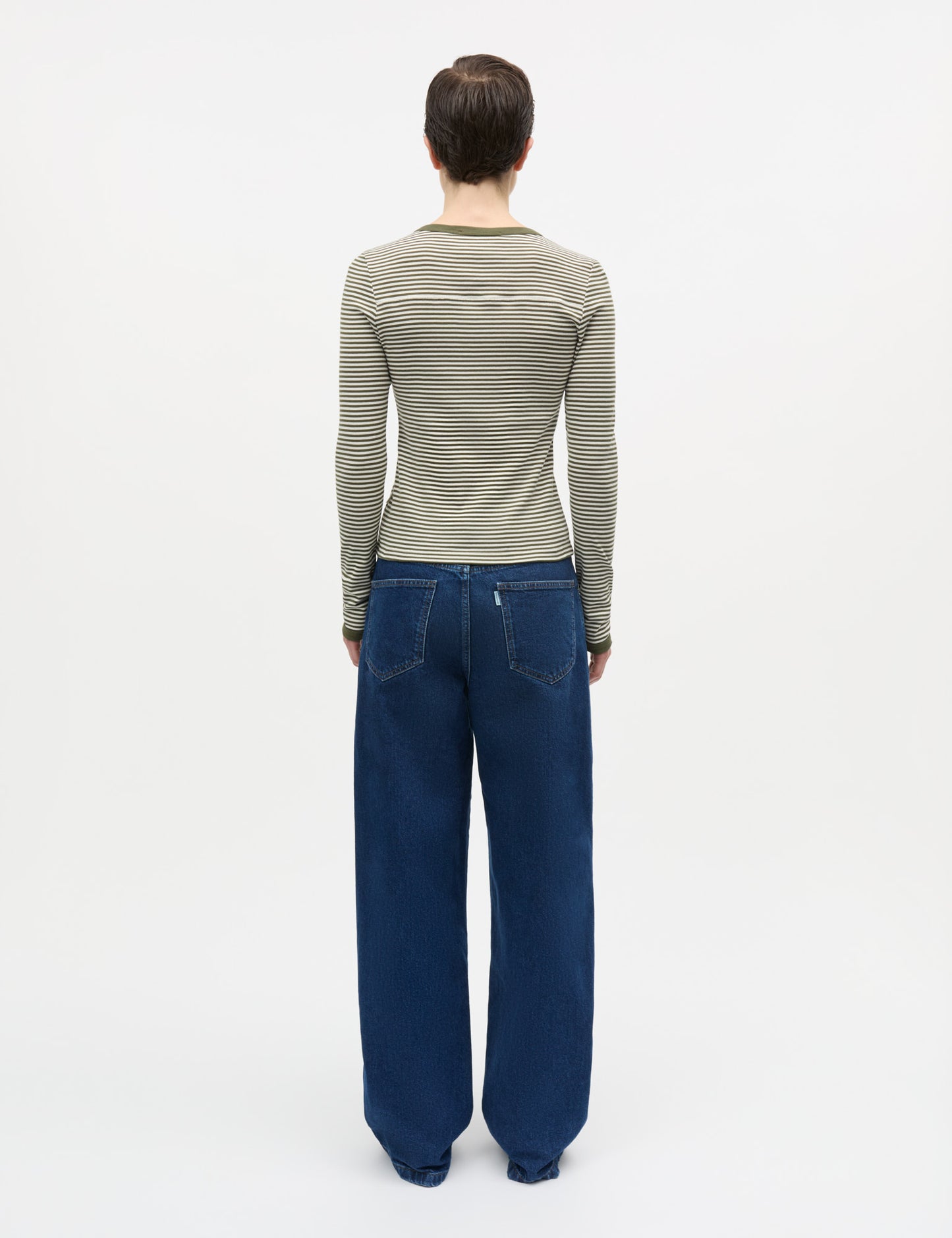Grace Jersey Stripe Camille Tee LS, White/Tarmac