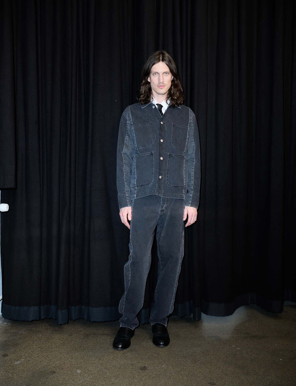 Salvo Denim Reworked Chore Jacket, Black Stone Wash