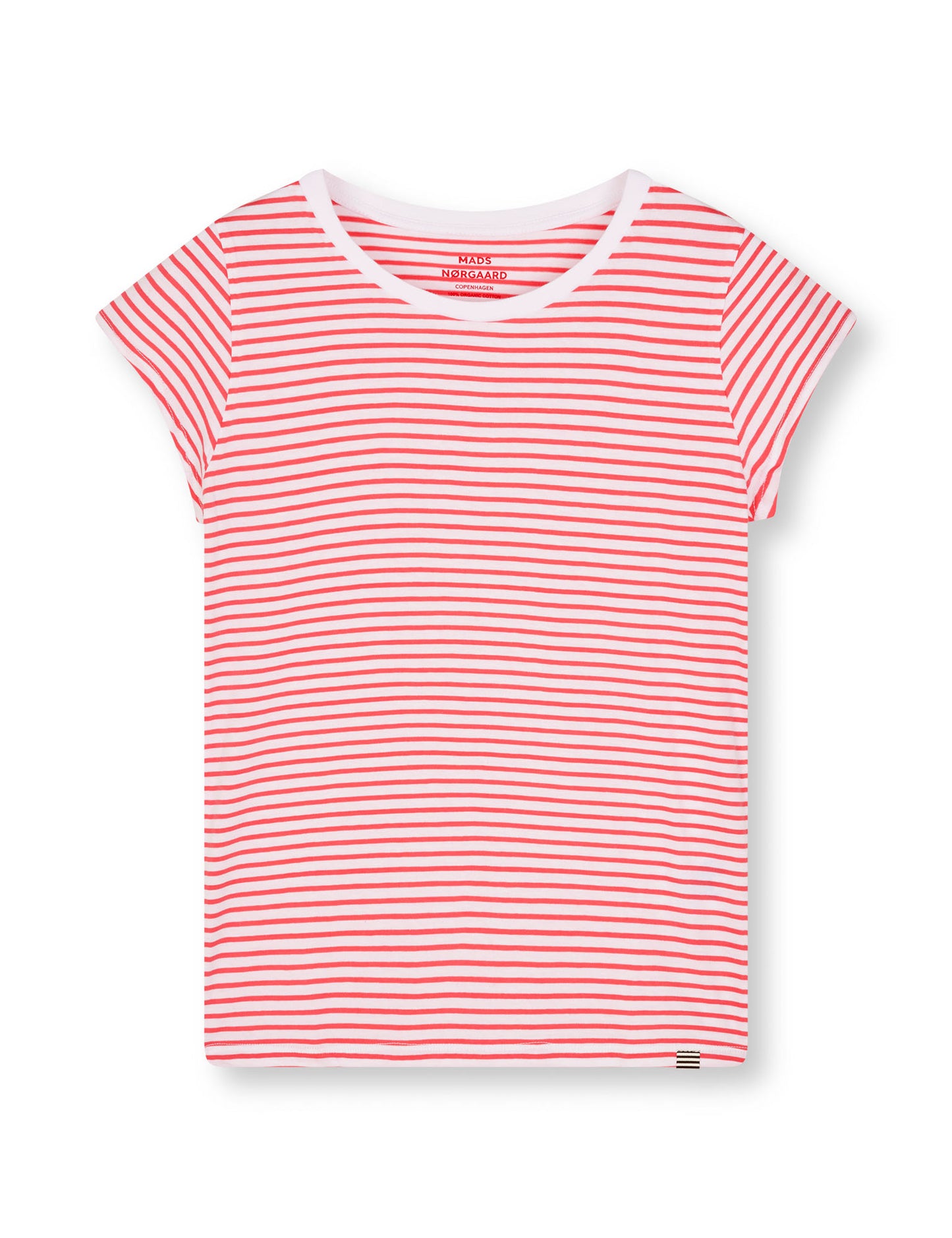 Fine Jersey Stripe Teasy Tee FAV, Brilliant White/Geranuim