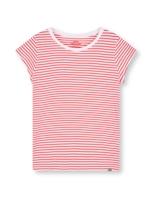 Fine Jersey Stripe Teasy Tee FAV, Brilliant White/Geranuim