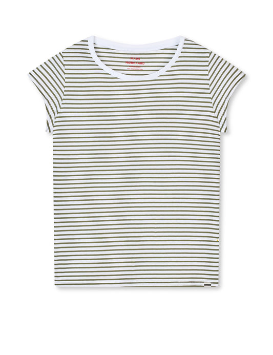 Fine Jersey Stripe Teasy Tee FAV, Four Leaf Clover/Brilliant Whi