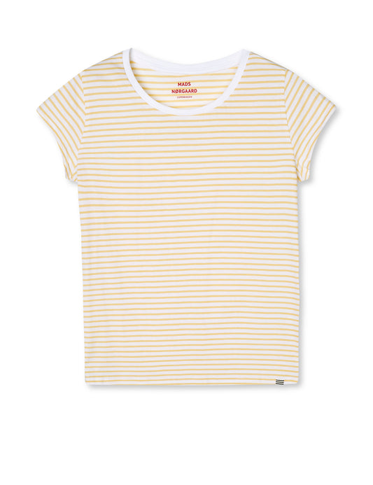 Fine Jersey Stripe Teasy Tee FAV, Brilliant White/Straw