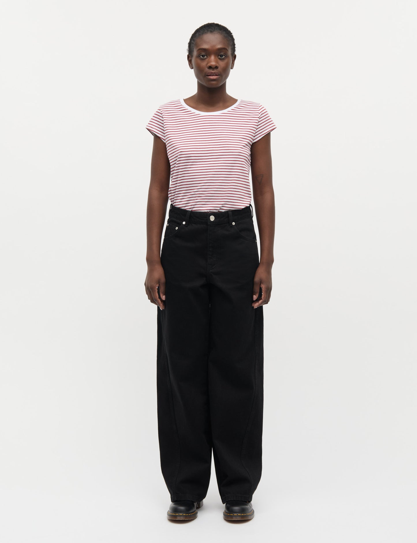 Fine Jersey Stripe Teasy Tee FAV, Brilliant White/Winery