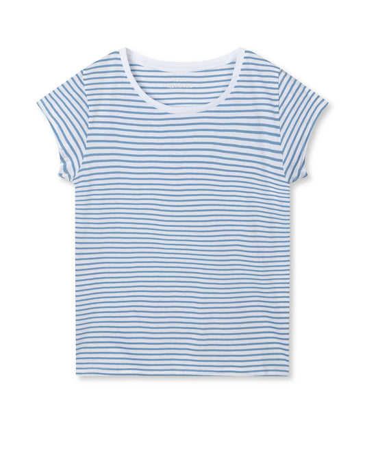 Fine Jersey Stripe Teasy Tee FAV, Brilliant White/Faded Denim