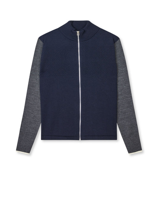 Wool Klemens Zip Knit, Parisian Night/Charcoal Melang