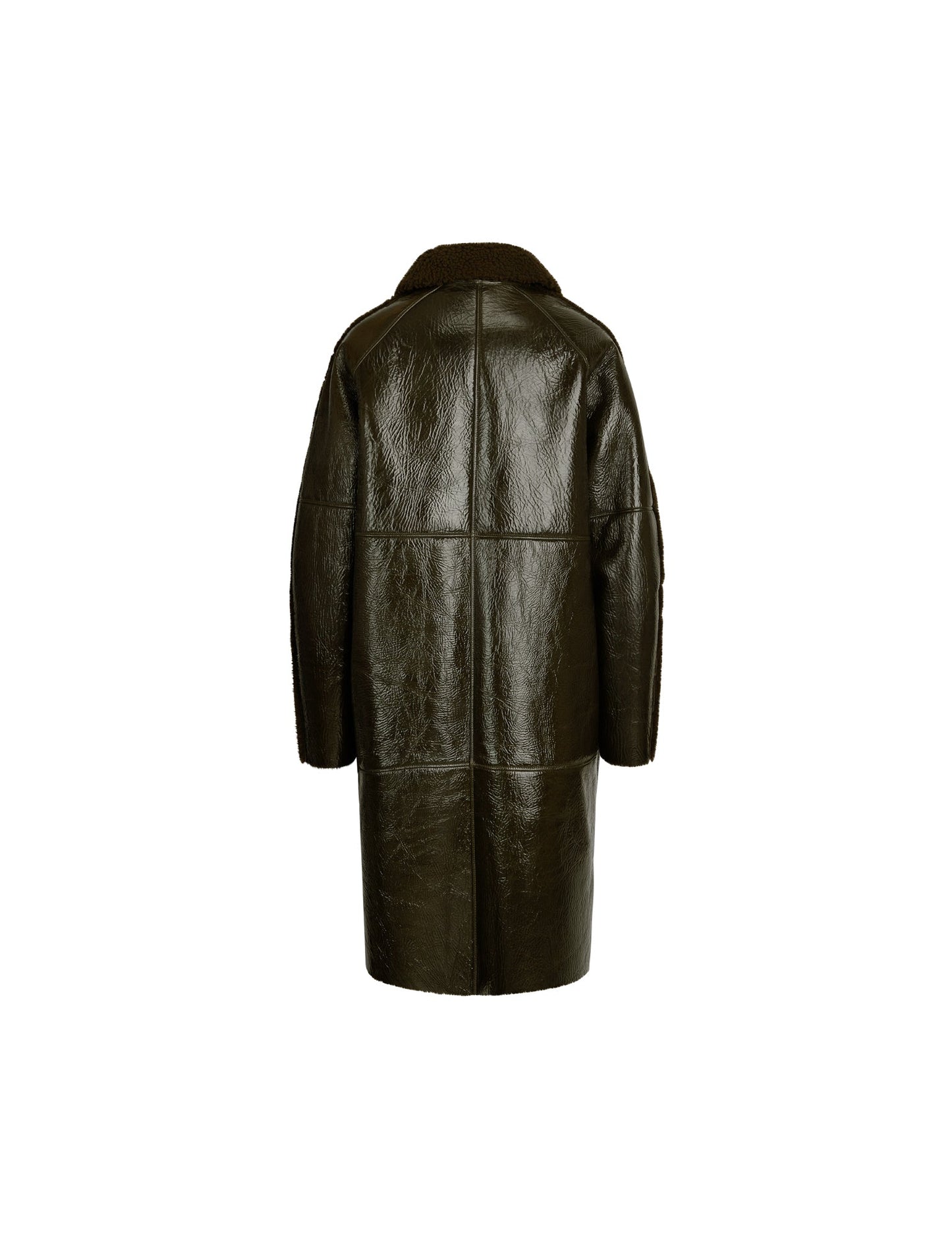 Patent Shearling Honnef Coat,  Forest Night