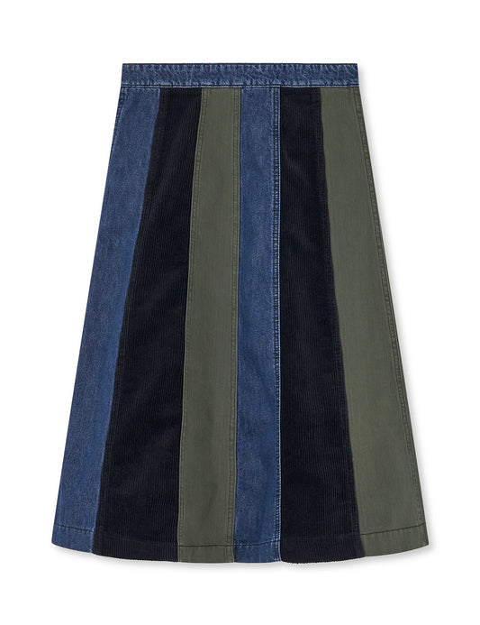 Patch Denim Lino Skirt, Mix Blue Denim