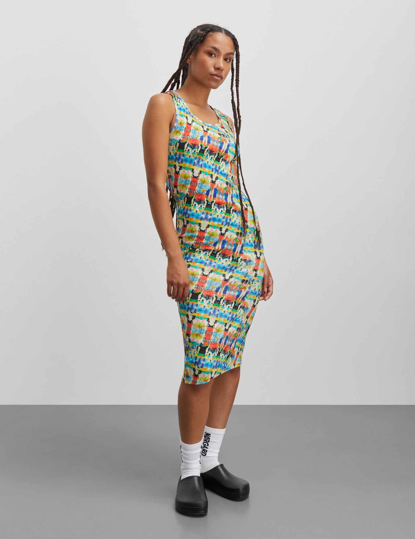 2x2 Cotton AOP Ama Dress, Blur Fleur AOP/Lemon Zest