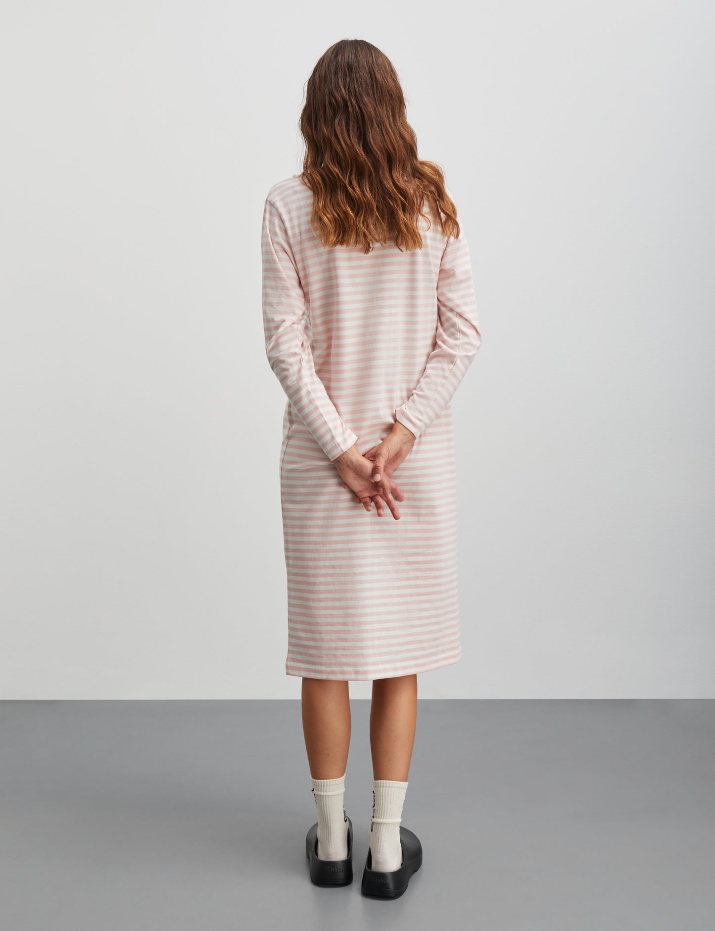 Soft Single Stripe Sille Dress, Strawberry Cream/Snow White