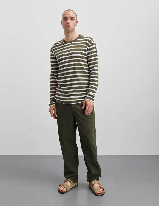 Trio Rib Tobias Tee LS, Olive Night/White