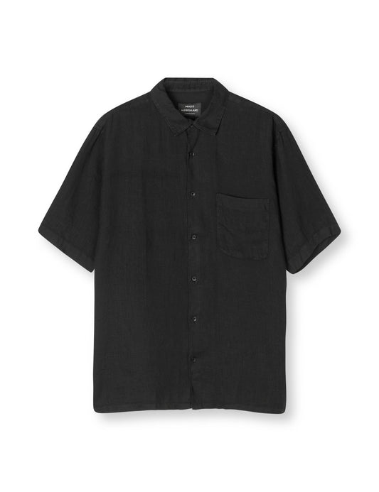 Dyed Linen Victor Shirt SS, Black