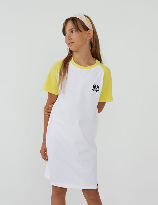 Single Ditte Raglan Dress, Lemon Zest/ White