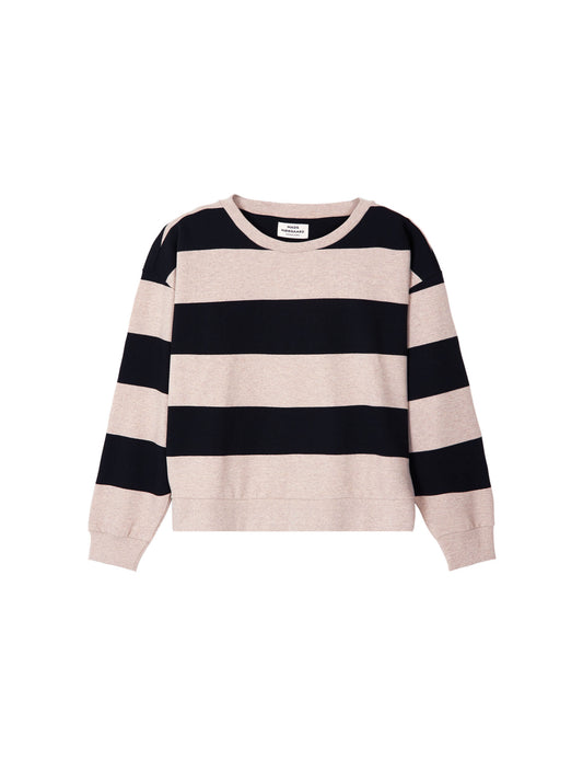 Airy Sweat Stripe Denver Sweatshirt, Oatmeal Melange/Black
