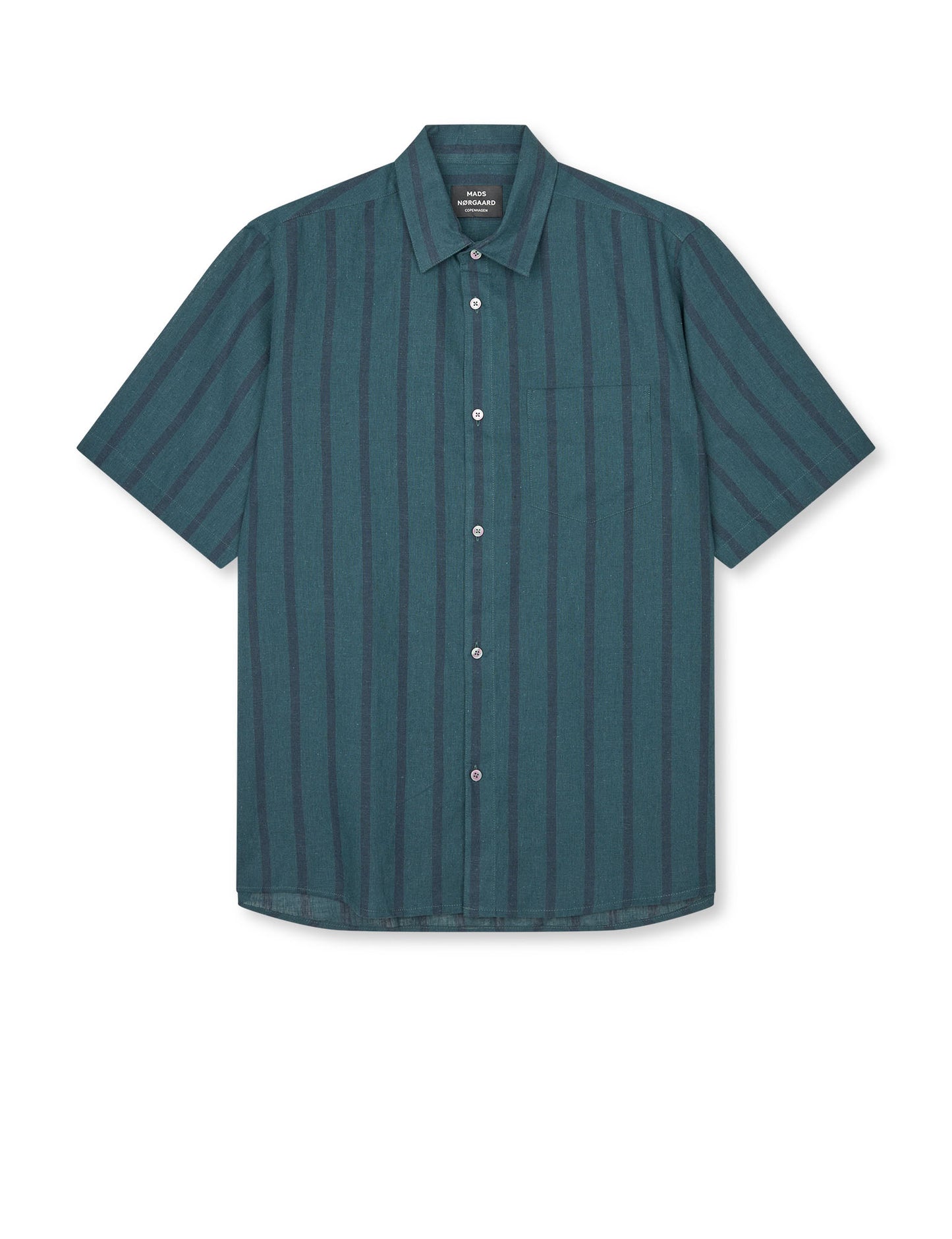 Cotton Linen Victor Stripe Shirt SS, Deep Sea/Sky Captain