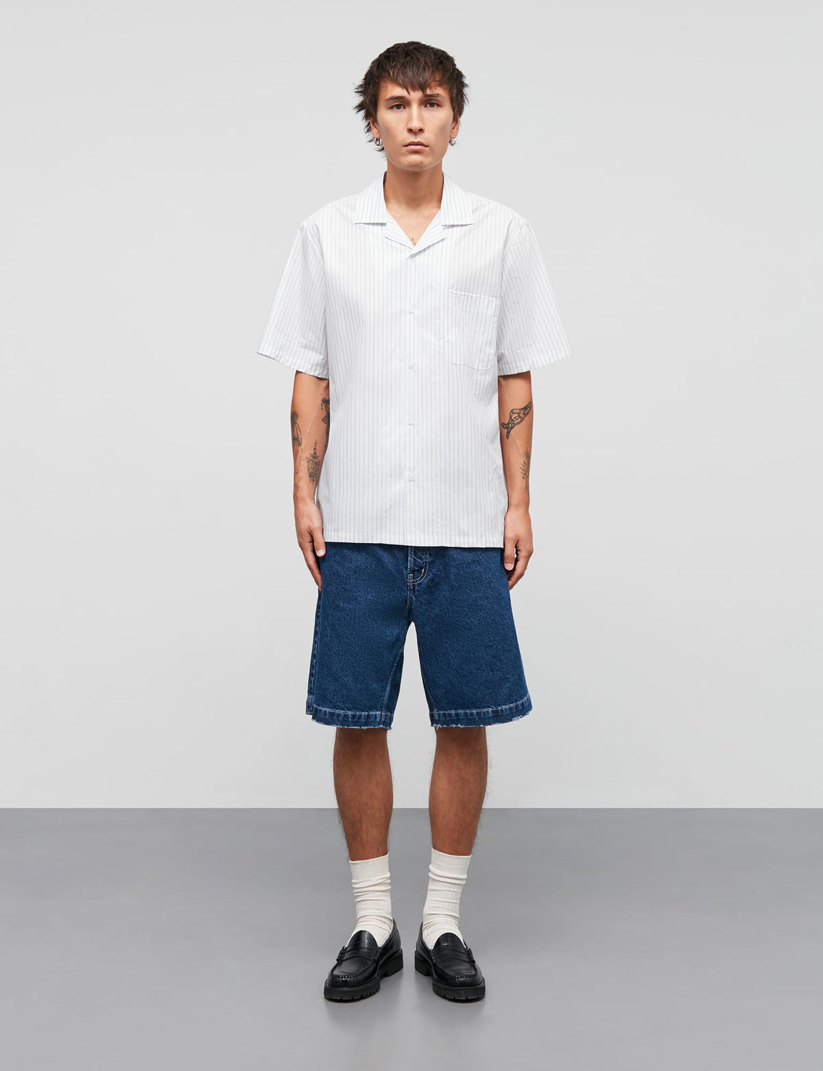 Prime Cotton Poplin Kenji Stripe SS, White/Blue/Kangaroo Stripe