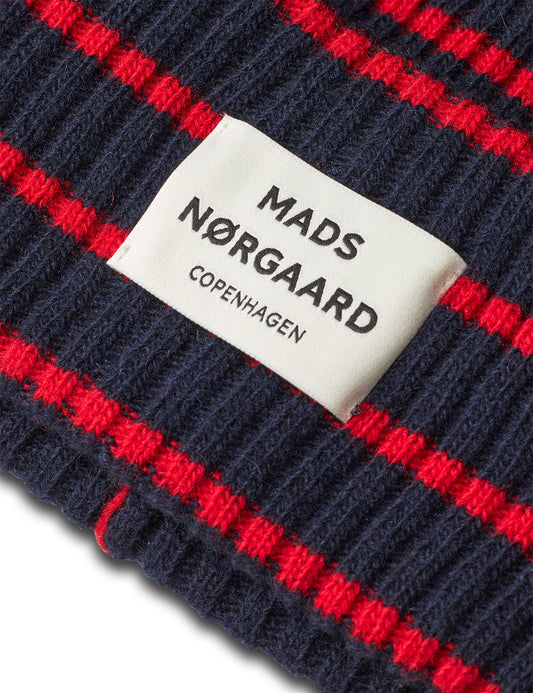 Yota Anju Stripe Beanie, Parisian Night/High Risk Red