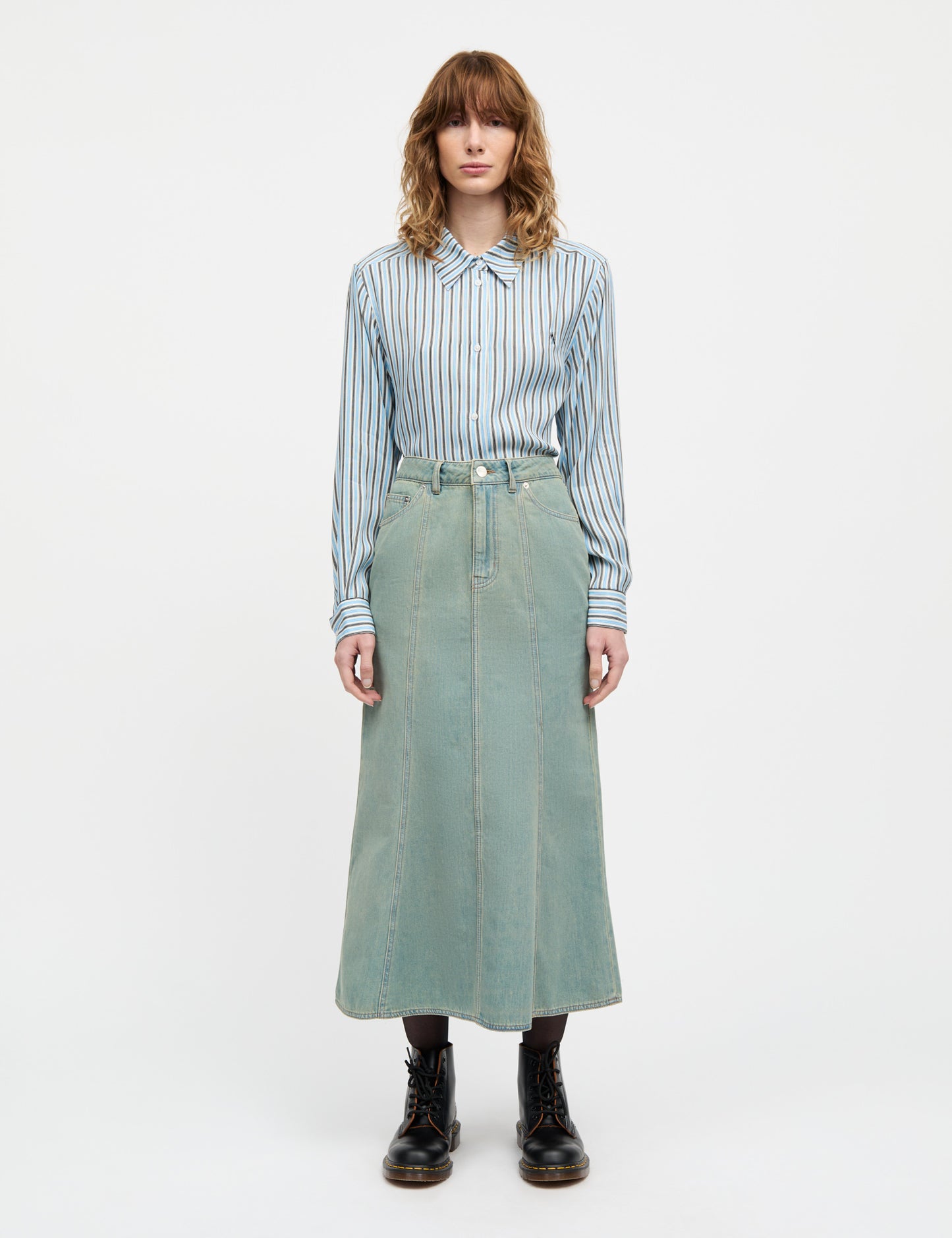 Delicate Twill Crane Shirt AOP, Pinstripe AOP/Malibu Blue