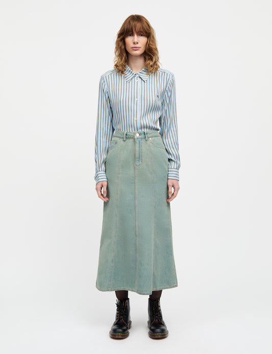 Delicate Twill Crane Shirt AOP, Pinstripe AOP/Malibu Blue