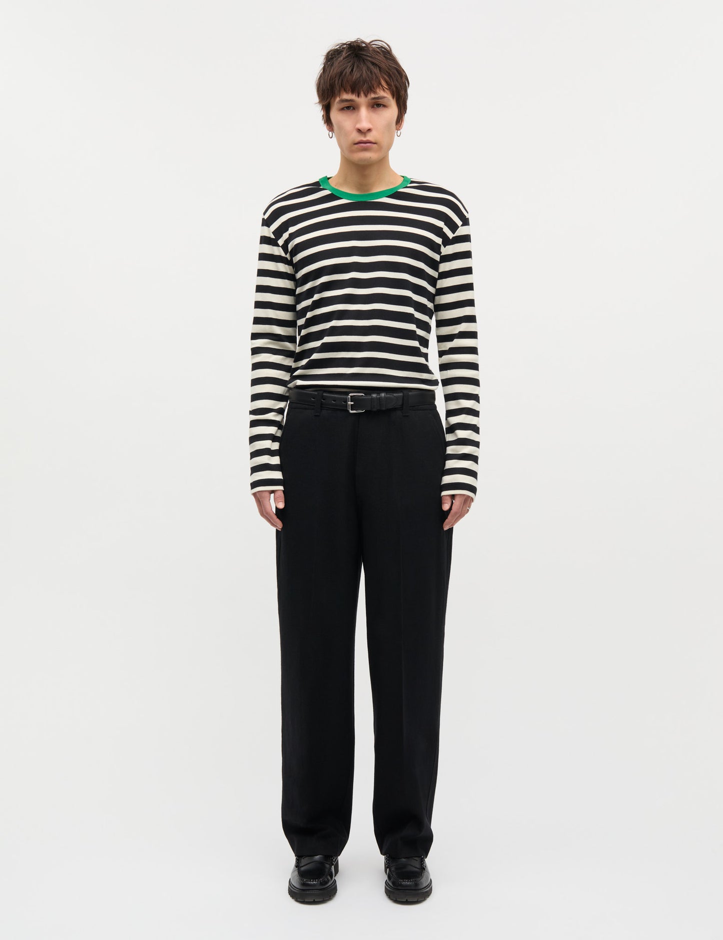 Trio Rib Tobias Tee LS, Black/Seedpearl/Verdant Green