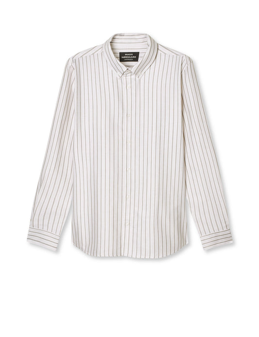 Cotton Oxford Sune Stripe Shirt BD FAV, White/Four Leaf Clover/Rainy D