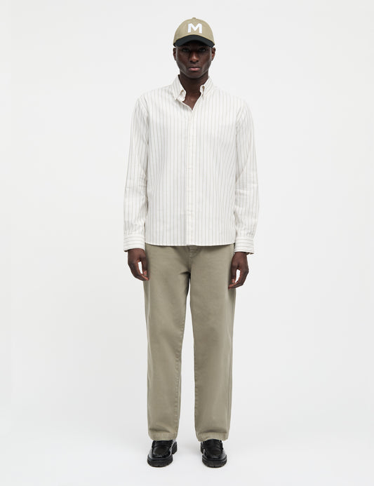 Cotton Oxford Sune Stripe Shirt BD FAV, White/Four Leaf Clover/Rainy D