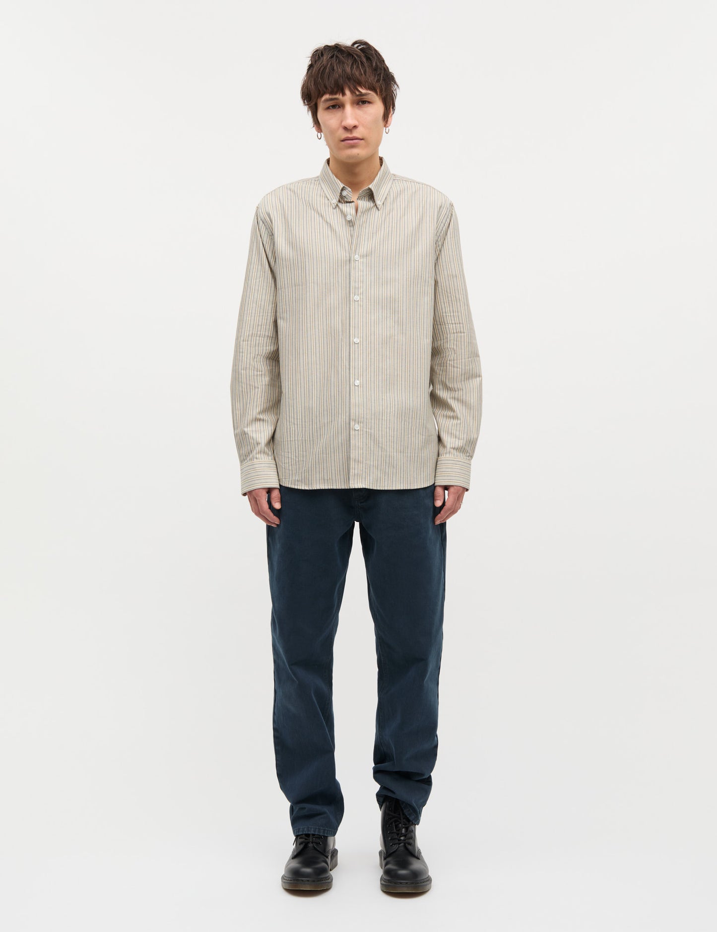 Cotton Oxford Sune Stripe Shirt BD FAV, Parisian Night/Beech