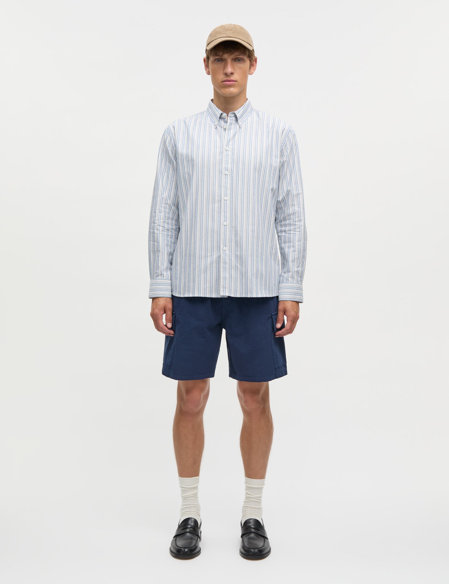 Cotton Oxford Sune Stripe Shirt BD FAV, Bright Cobalt