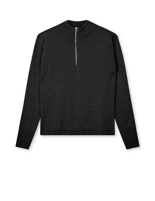 Wool Klemens Half Zip Knit, Black