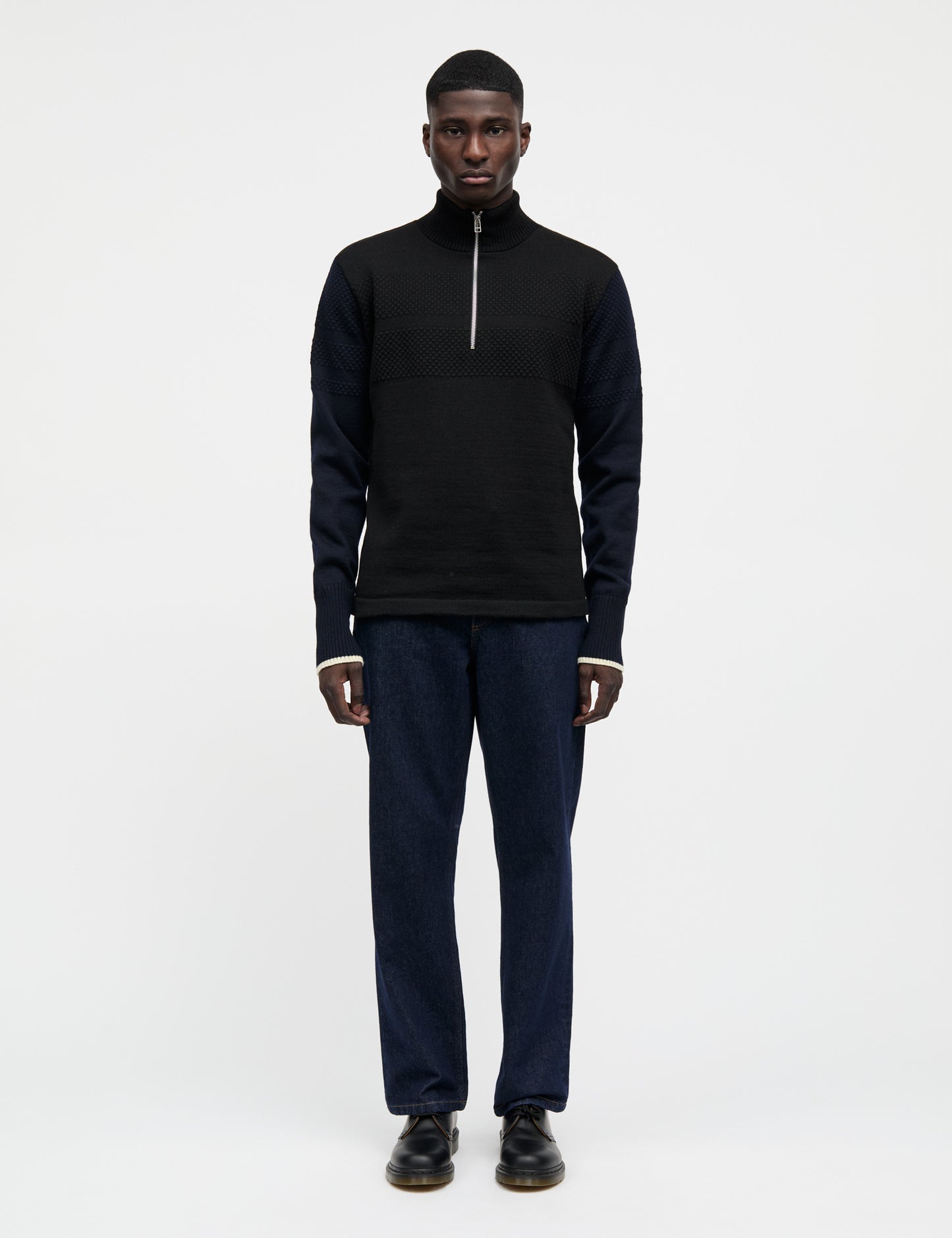 Wool Klemens Half Zip Knit, Parisian Night/Black