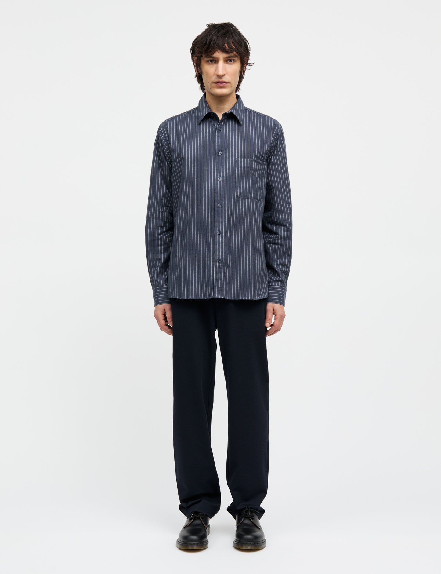 Cotton Flannel Stripe Sune Shirt, Parisian Night Stripe