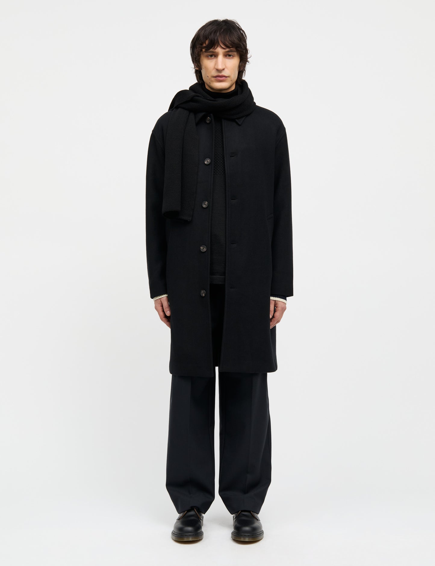 Compact Wool Curtis Coat, Black
