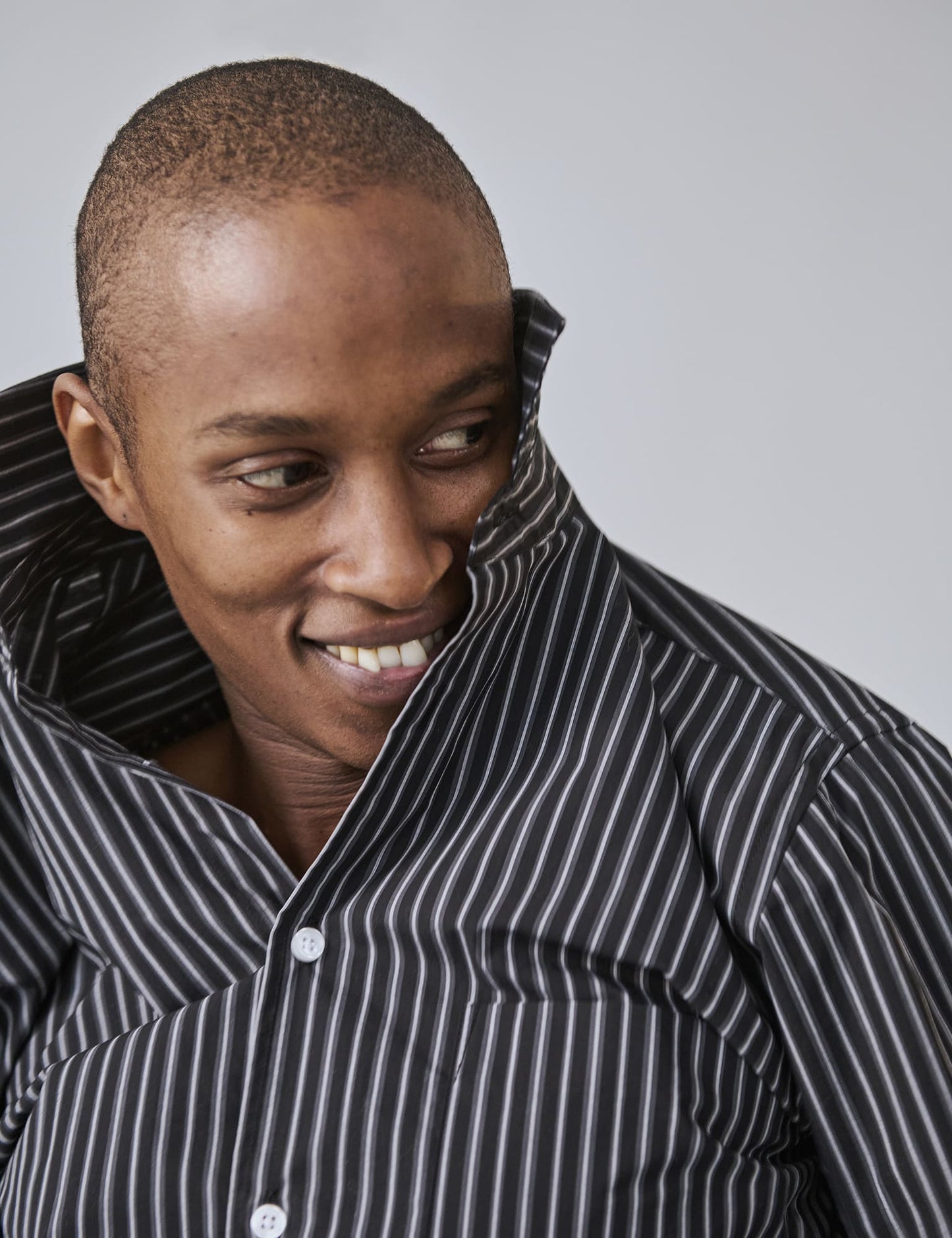 Prime Cotton Poplin Sune Shirt, Black/White/Asphalt ST.