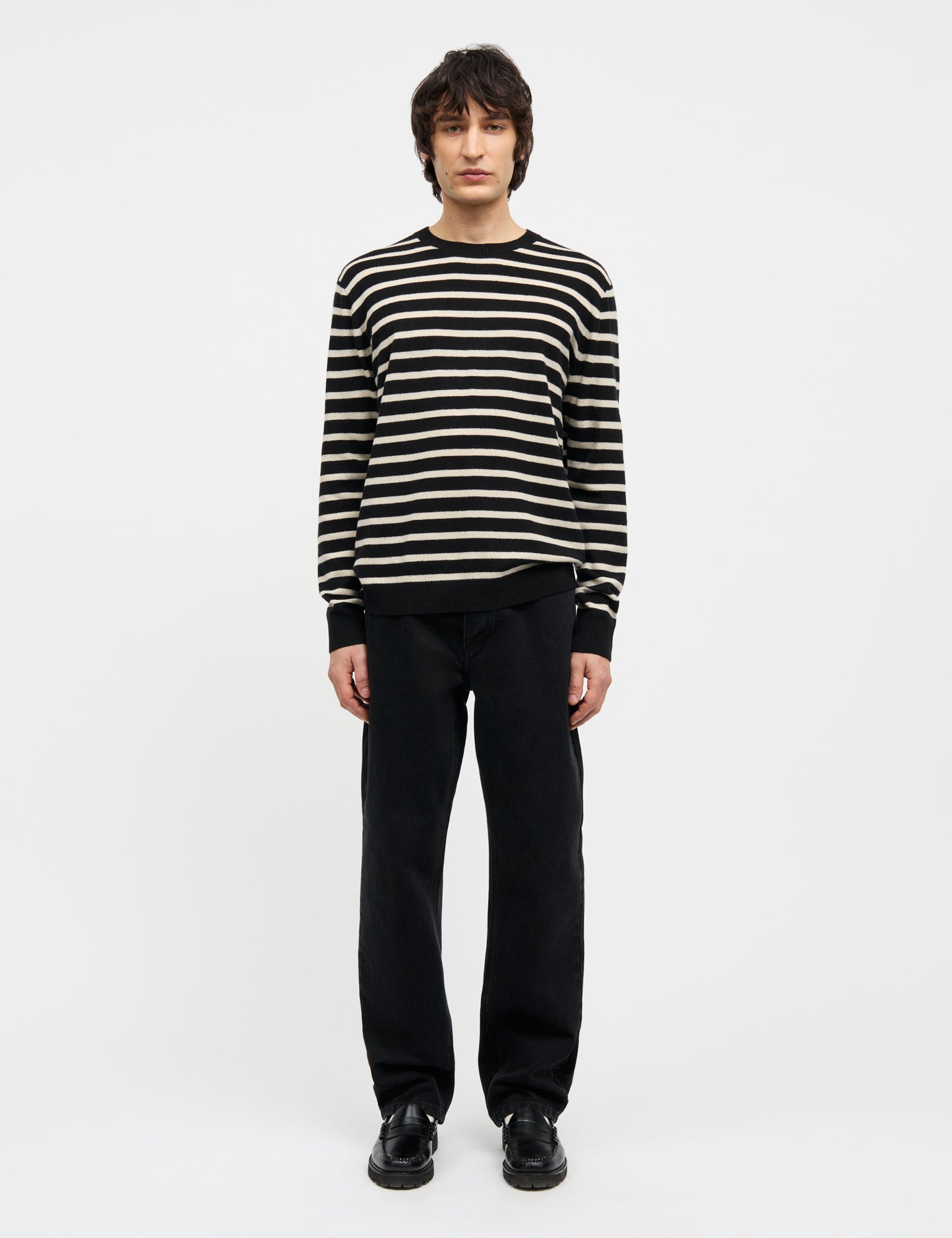 Super Wool Karsten Stripe Knit, Black/Rainy Day