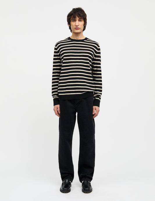 Super Wool Karsten Stripe Knit, Black/Rainy Day