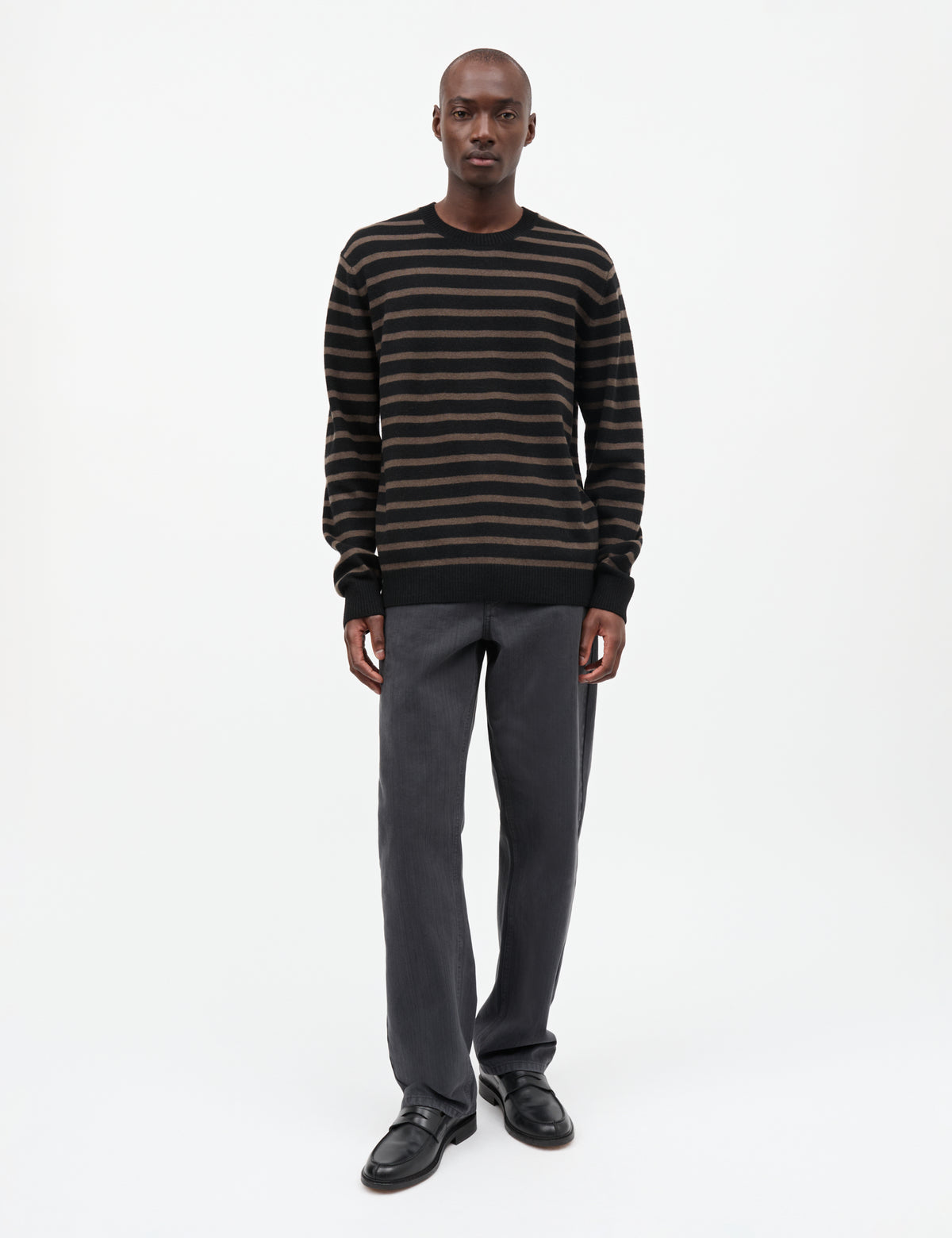 Super Wool Karsten Stripe Knit, Black/Turkish Coffee