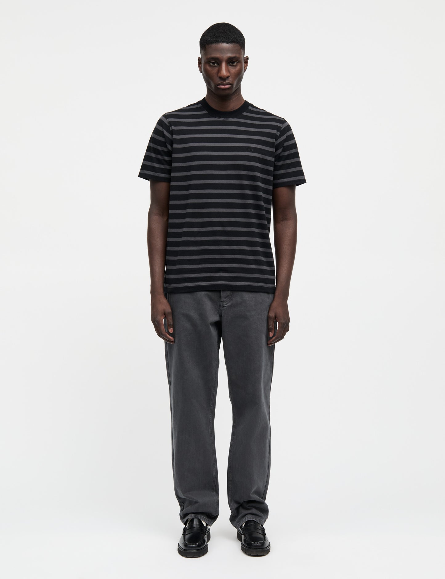 Cotton Jersey Stripe Frode Tee, Asphalt/Black