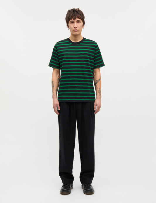 Cotton Jersey Stripe Frode Tee, Black/Verdant Green