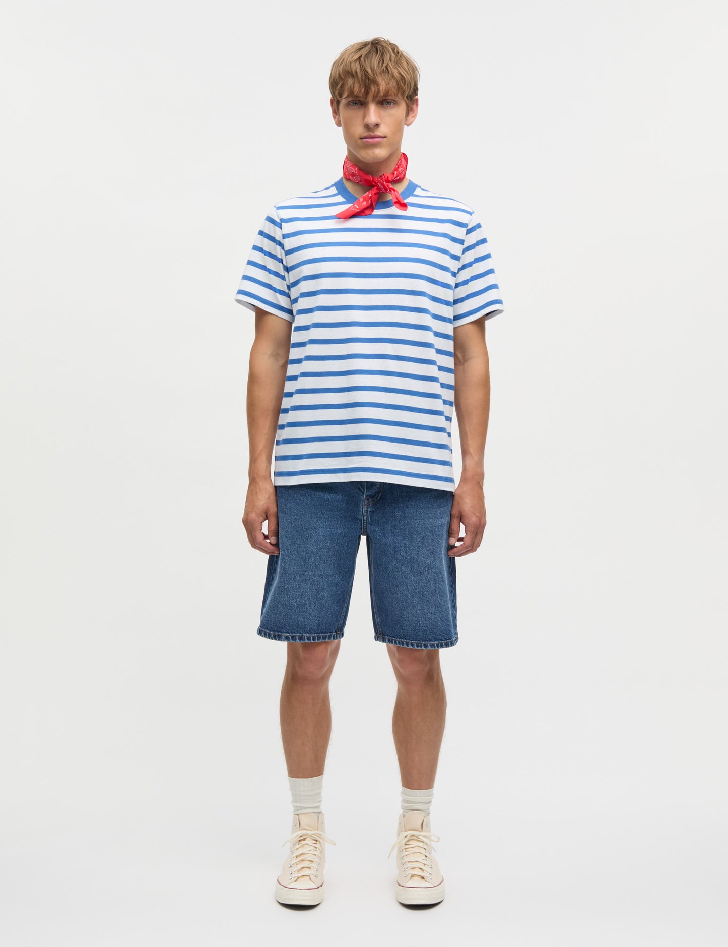 Cotton Jersey Stripe Frode Tee, Bright Cobalt/White