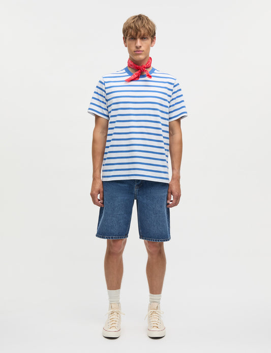 Cotton Jersey Stripe Frode Tee, Bright Cobalt/White