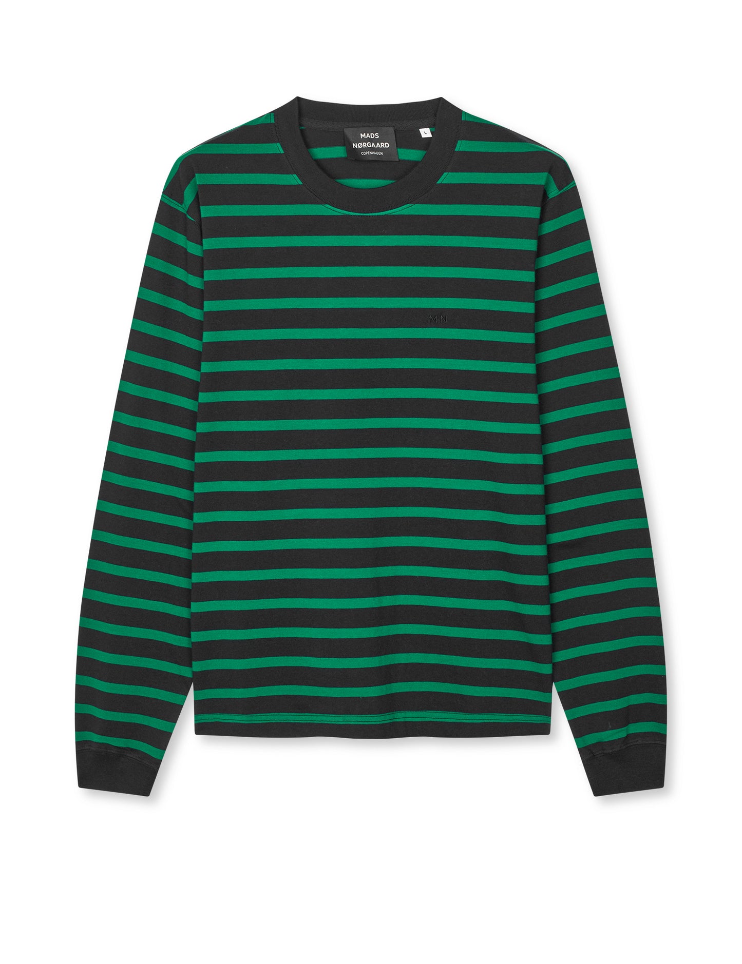 Cotton Jersey Stripe Frode Tee LS, Black/Verdant Green