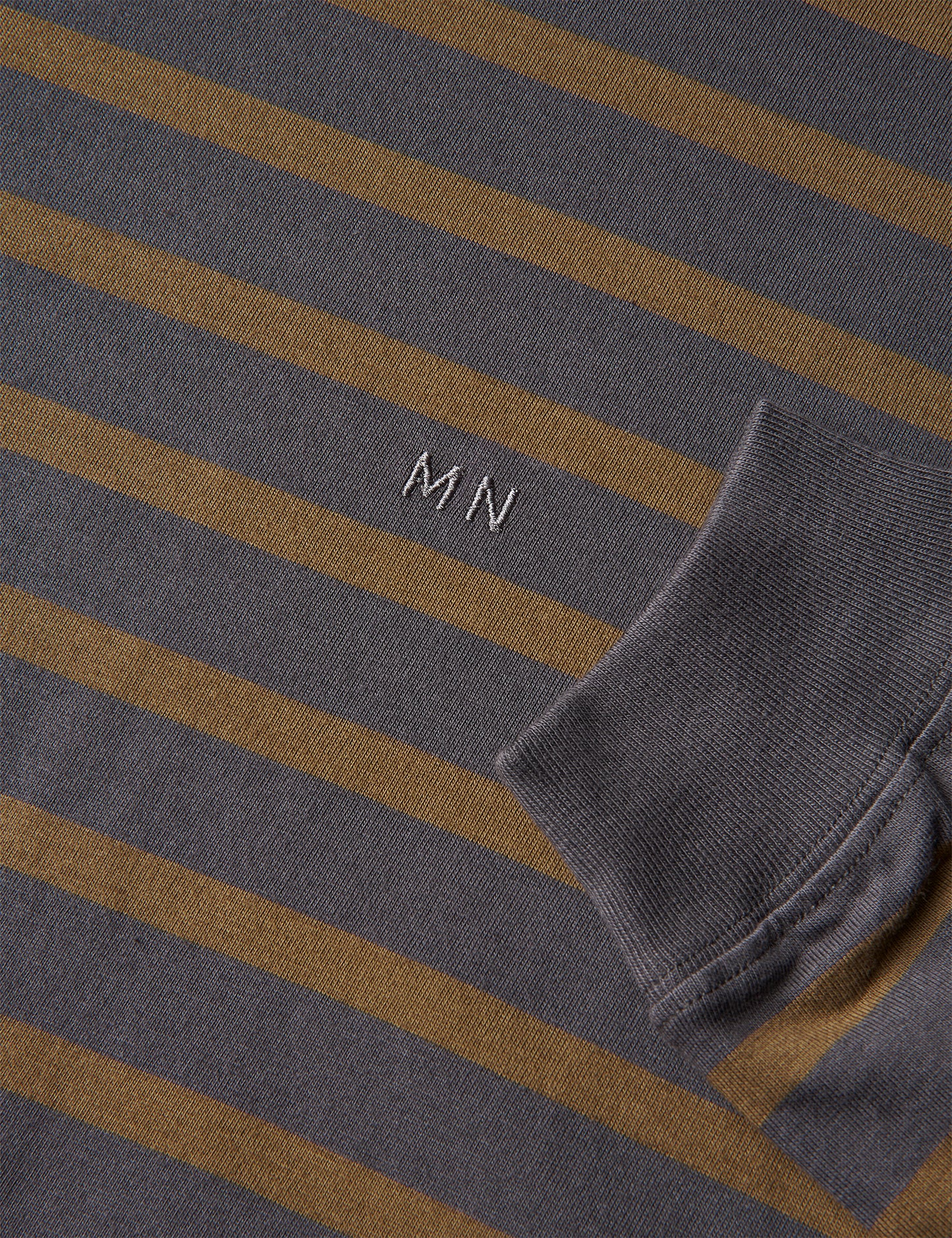 Cotton Jersey Stripe Frode Tee LS, Asphalt/Beech