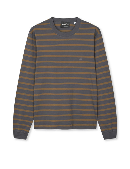 Cotton Jersey Stripe Frode Tee LS, Asphalt/Beech